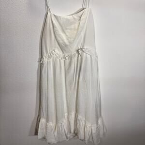 Hello Molly White NWT Mini Dress Lace Up Back Ruffle Hem Spaghetti Strap Sz M